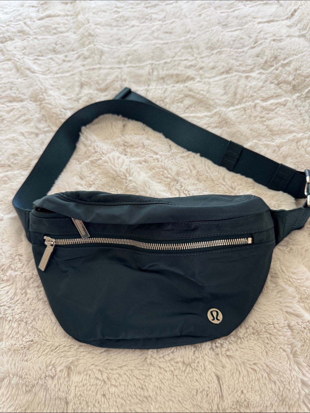 lululemon athletica Black Belt Bag with Silver Hardware